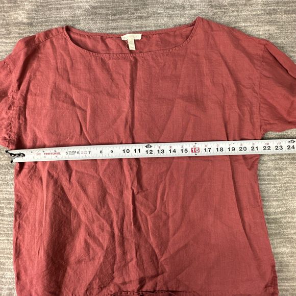 Eileen Fisher Blouse Pink Organic Linen Lagenlook Boatneck 3/4 Sleeve Top Size M - Picture 5 of 8